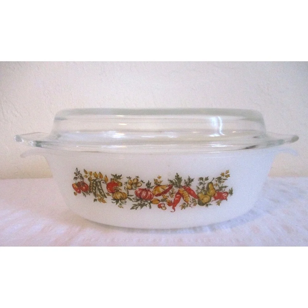 Fire King Anchor Hocking 433 Vegetable Harvest Oval Covered Casserole USA 1.5 Qt